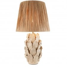 ivory ceramic table lamp with raffia lampshade