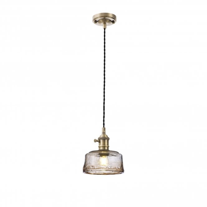 PIEBALD Switched Pendant 1.5m | Antique Brass and Black Twisted Cable and Brown Bowl Glass