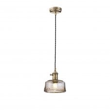 PIEBALD Switched Pendant 1.5m | Antique Brass and Black Twisted Cable and Brown Bowl Glass