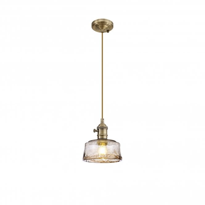 PIEBALD Switched Pendant 1.5m | Antique Brass Golden Brown Braided Cable Brown Bowl Glass