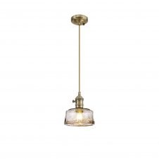 PIEBALD Switched Pendant 1.5m | Antique Brass Golden Brown Braided Cable Brown Bowl Glass