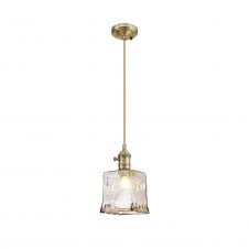 PIEBALD Switched Pendant 1.5m | Antique Brass Golden Brown Braided Cable Brown Square Glass