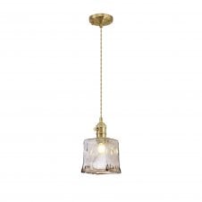 PIEBALD Switched Pendant 1.5m | Brass and Pale Gold Twisted Cable and Brown Square Glass