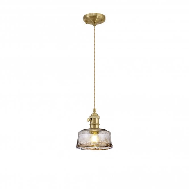 PIEBALD Switched Pendant | Brass and Pale Gold Twisted Cable and Brown Bowl Glass