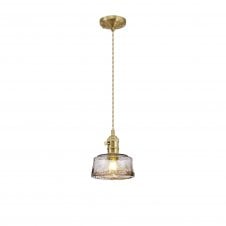 PIEBALD Switched Pendant | Brass and Pale Gold Twisted Cable and Brown Bowl Glass