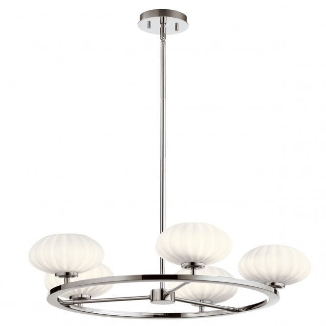 PIM 5 Light Chandelier in Chrome with Etched Opal Glass