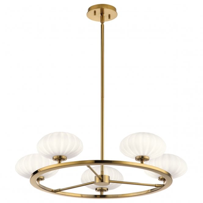 PIM 5 Light Chandelier in Gold with Etched Opal Glass