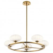 PIM 5 Light Chandelier in Gold with Etched Opal Glass