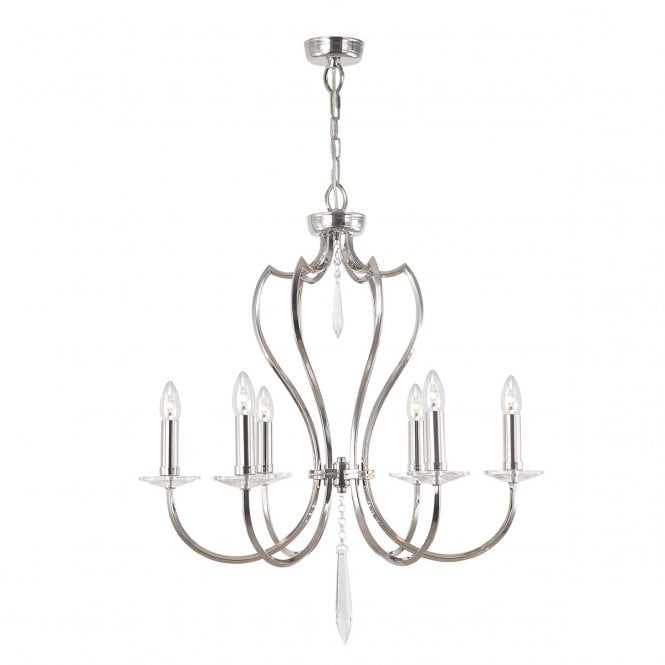 PIMLICO 6 light chandelier in polished nickel