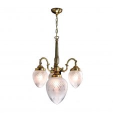 PINESTAR distressed brass 4 light pendant with cut frosted glasses