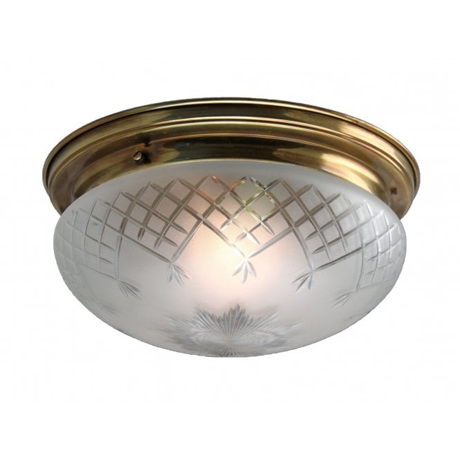 PINESTAR flush brass ceiling light with frosted cut glass bowl shade