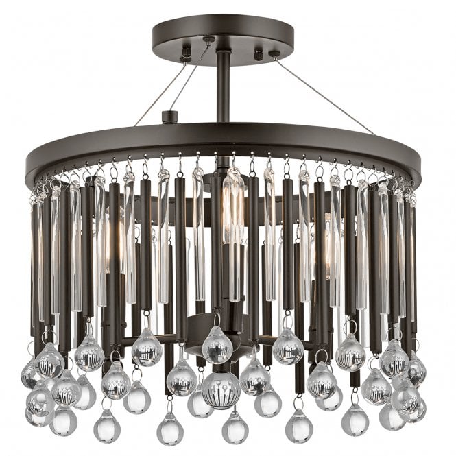 PIPER 3 light decorative glass rod semi flush ceiling light