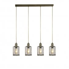 industrial 4 light pendant bar in antique brass