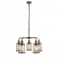 PIPES 5 Light Pendant | Antique Brass With Seeded Glass