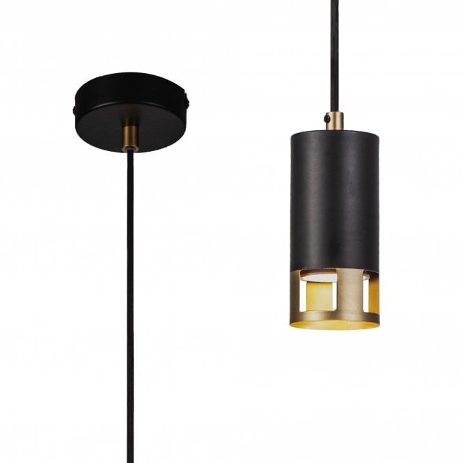 PISTON 1 Light Pendant | Black and Painted Gold