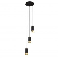 PISTON 3 Light Round Pendant | Black and Painted Gold