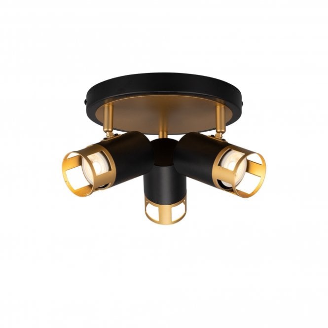 PISTON 3 Light Round Spotlight GU10 | Black and Painted Gold