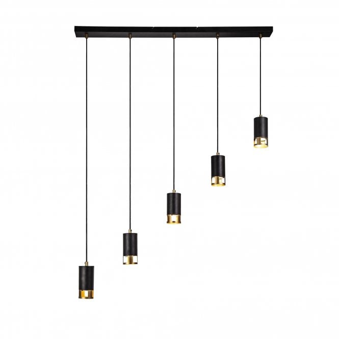 PISTON 5 Light Bar Linear Pendant | Black and Painted Gold