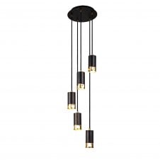 PISTON 5 Light Round Pendant | Black and Painted Gold