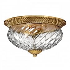 PLANTATION 3 Light Flush Ceiling Mount in Brass with Pineapple Glass