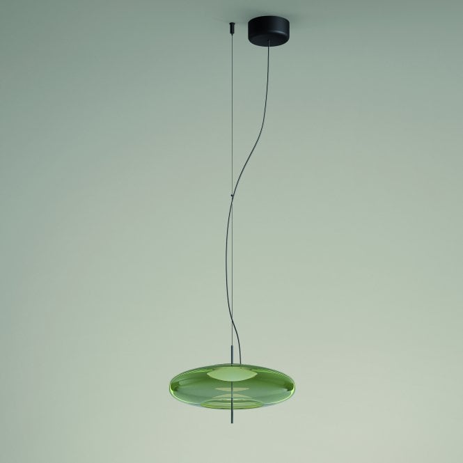 PLAT LED Ceiling Pendant in Metallic Black with Olive Green Glass Shade