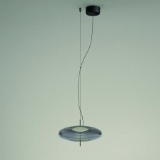 PLAT LED Ceiling Pendant in Metallic black with Smoked Glass Shade
