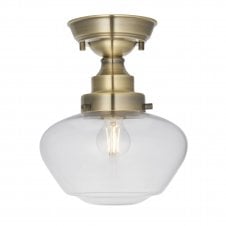 PLATFORM Semi-Flush Ceiling Light in Antique Brass with Clear Glass