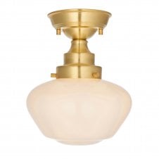 PLATFORM Semi-Flush Ceiling Light in Antique Brass with Opal Glass