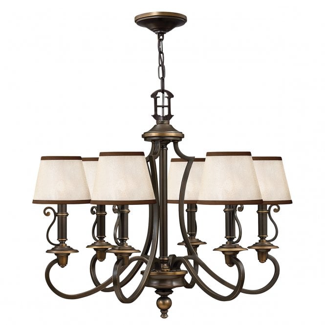 PLYMOUTH traditional 6 light old bronze chandelier with shades