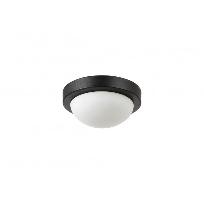 Porter IP44 Bathroom Flush Ceiling Light in Satin Black with Opal Glass - 21cm