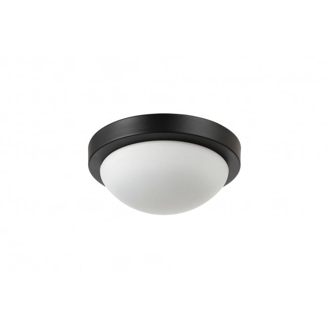 Porter IP44 Bathroom Flush Ceiling Light in Satin Black with Opal Glass - 25cm