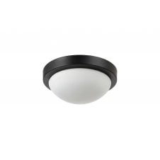 Porter IP44 Bathroom Flush Ceiling Light in Satin Black with Opal Glass - 25cm