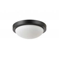 Porter IP44 Bathroom Flush Ceiling Light in Satin Black with Opal Glass - 32cm