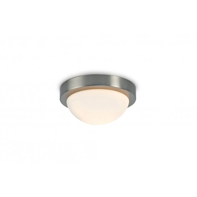 Porter IP44 Bathroom Flush Ceiling Light in Satin Nickel with Opal Glass - 21cm