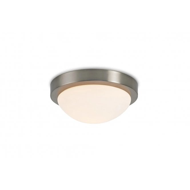 Porter IP44 Bathroom Flush Ceiling Light in Satin Nickel with Opal Glass - 25cm