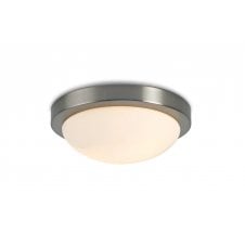 Porter IP44 Bathroom Flush Ceiling Light in Satin Nickel with Opal Glass - 32cm