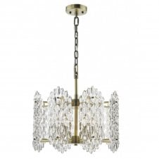 PORTHOS Ceiling Pendant | Antique Brass | Textured Glass Panels | 8 Light
