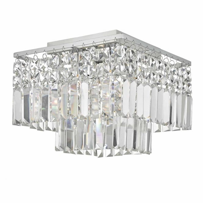 POSEIDON 4 light flush fit chrome and crystal ceiling light