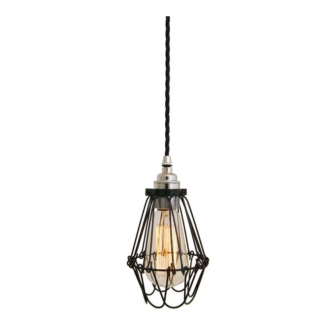 PRAIA black industrial cage pendant with black flex