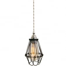 vintage cage ceiling pendant in black with ivory flex