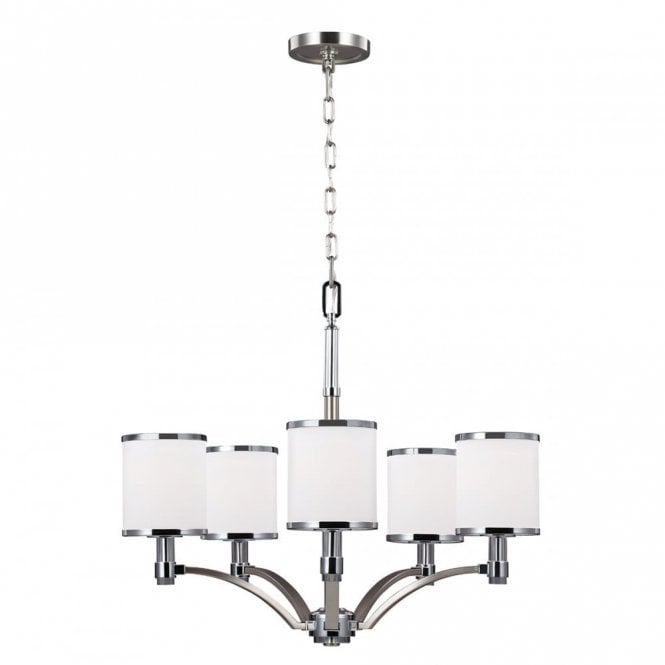PROSPECT PARK 5 light chandelier in nickel and chrome with opal glasses