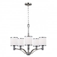 PROSPECT PARK 5 light chandelier in nickel and chrome with opal glasses