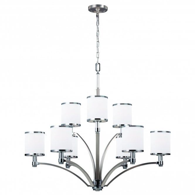 PROSPECT PARK 9 light chandelier in nickel and chrome with opal glasses