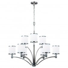 PROSPECT PARK 9 light chandelier in nickel and chrome with opal glasses