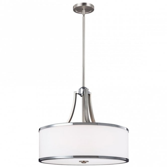 PROSPECT PARK dual mount ceiling pendant in satin nickel and chrome with opal glass