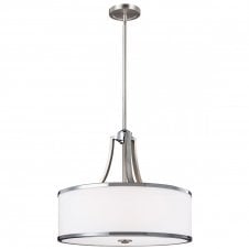 PROSPECT PARK dual mount ceiling pendant in satin nickel and chrome with opal glass