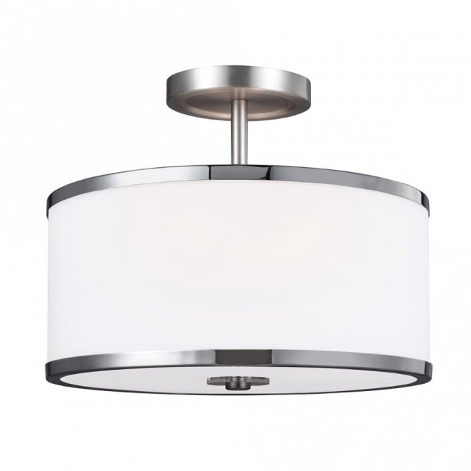 PROSPECT PARK satin nickel semi flush ceiling light with opal glass shade