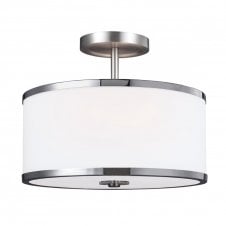 PROSPECT PARK satin nickel semi flush ceiling light with opal glass shade