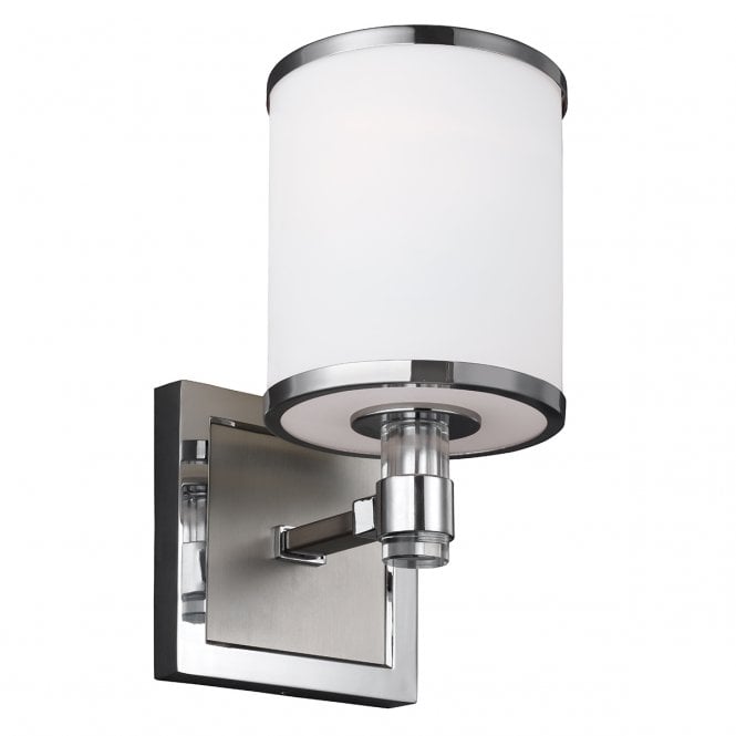 PROSPECT PARK single nickel and chrome wall light with opal glass shade