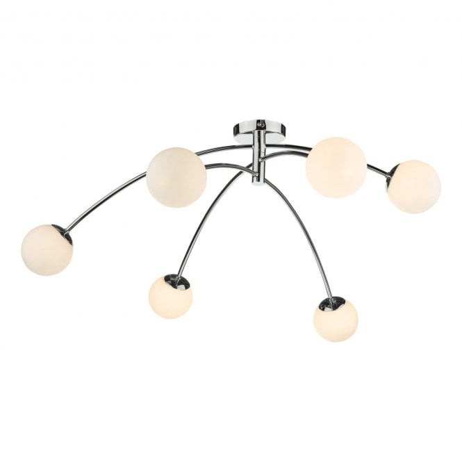 PUGLIA 6 Light Semi Flush Fitting Polished Chrome Opal Glass